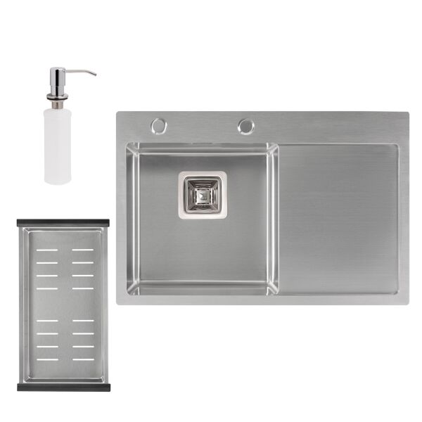 

Набор 3 в 1 Qtap кухонная мойка DK6845L 3.0/1.2 мм Satin + сушилка + дозатор для моющего средства (ST702057)