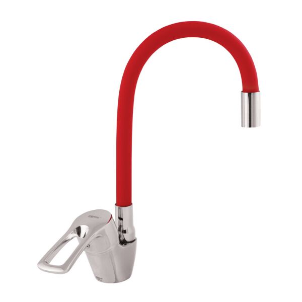

Смеситель для кухни с красным гибким изливом ZERIX YUB 181 (ST3253)