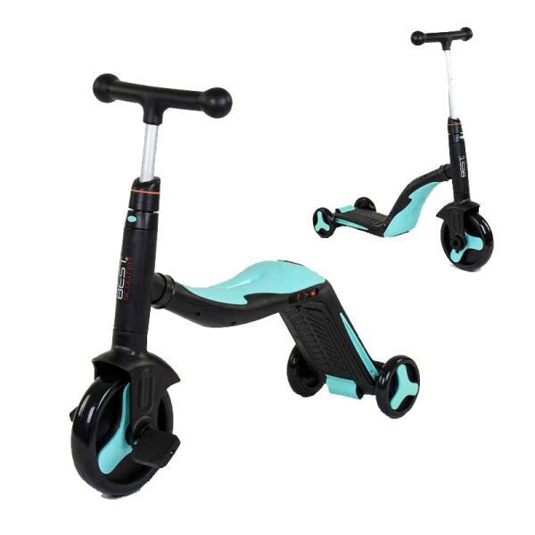

Самокат 3в1 JT 20255 Best Scooter, самокат-велобег-велосипед, ГОЛУБОЙ, свет, 8 мелодий, колёса PU, переднее колесо d=20см, задние d=11см