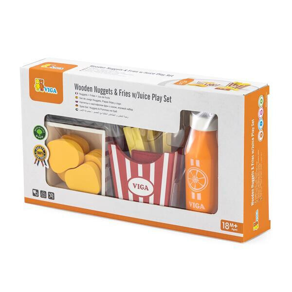 

Игрушечные продукты Viga Toys Наггетсы с картошкой фри и соком (51603)