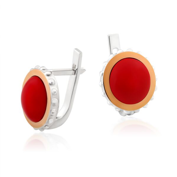 

Серьги из серебра и золота с кораллом Юрьев арт.524 с
