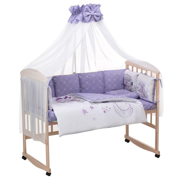 

Детская постель с подушками и балдахином Babyroom Bortiki Print-08 purple teddy
