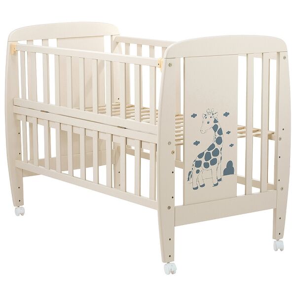 

Кроватка детская из бука Жирафик с откидной боковиной, на колесиках, Babyroom DJO-01 Слоновая кость