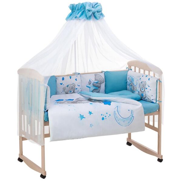 

Детская постель с подушками и балдахином Babyroom Bortiki Print-08 blue teddy