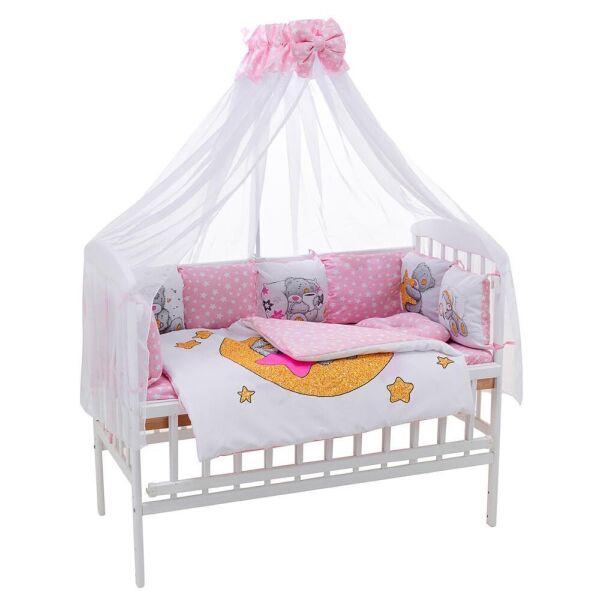 

Детская постель с подушками и балдахином Babyroom Bortiki Print-08 pink teddy
