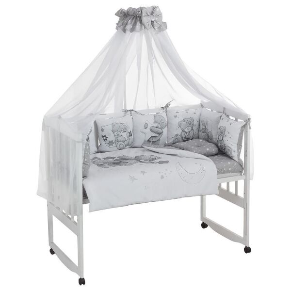 

Детская постель с подушками и балдахином Babyroom Bortiki Print-08 grey teddy