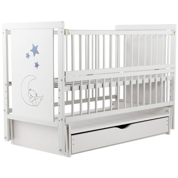 

Кровать Babyroom Медвежонок, маятник, ящик, откидной бок бук белый
