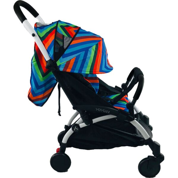 

Коляска Yoya 175 А+ 2022 с Большим дождевиком Синяя с голубым Blue colorful на белой раме
