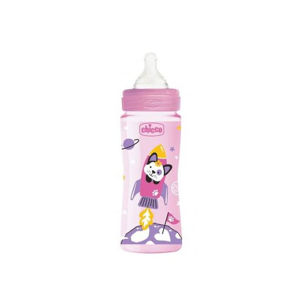 

Бутылочка для кормления Chicco пластиковая Well-being Physio Colors с силик. соской 4м+ 330 (28637.10)