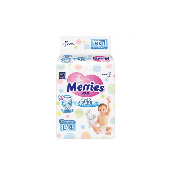 

Подгузник Merries для детей L 9-14 кг 18 шт (589570/394617)