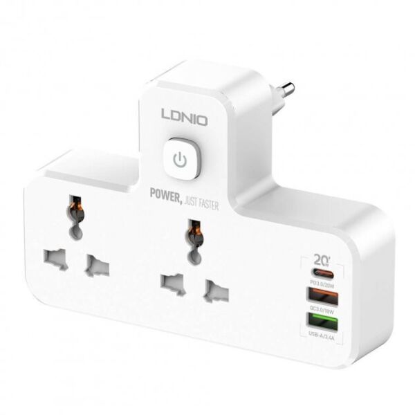 

Хаб-адаптер LDNIO touch LED Lamp|2500W, 2Sockets, 2USB/1Type-C, QC/PD, 3A/20W|