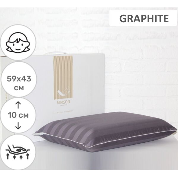 

Подушка ортопедическая MirSon №7003 Elite Noble stripe Graphite Women 59х43х10 см италия, пена memory soft