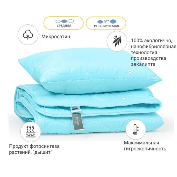 

Набор MirSon 1700 Eco Light Blue (одеяло + подушка) 200х220 см + 50х70 см италия, эвкалиптовое волокно