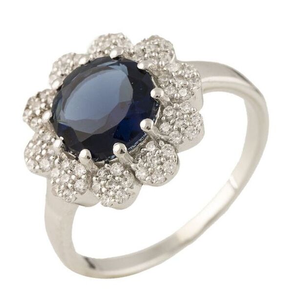 

Кольцо из серебра с куб. циркониями и сапфиром (синт.), размер 16 (1284801)