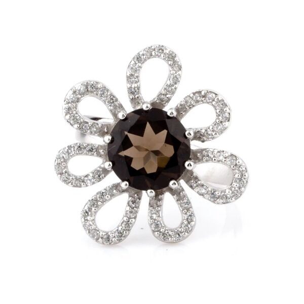 

Кольцо из серебра с куб. циркониями и дымчатым кварцем, размер 18 (1632160)