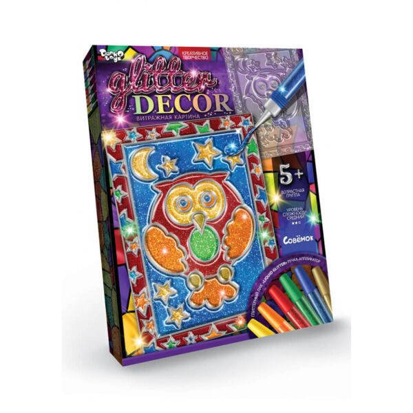 

Набор креативного творчества "Glitter Decor" Danko Toys GD-01 витражная картина (Котик)