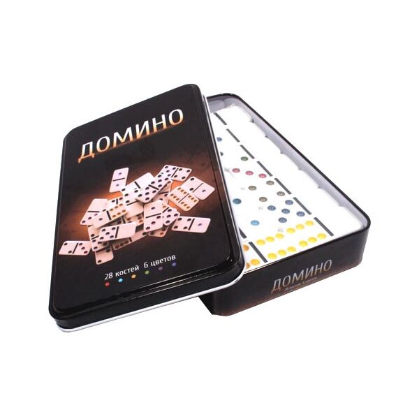 

Настольная игра Домино 28 костей 6 цветов металлический бокс