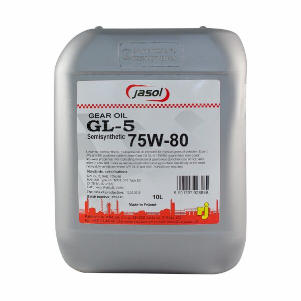 

Трансмісійна олива JASOL GEAR OIL GL-5 75W-80 SEMISYNTHETIC 10L (0325008)