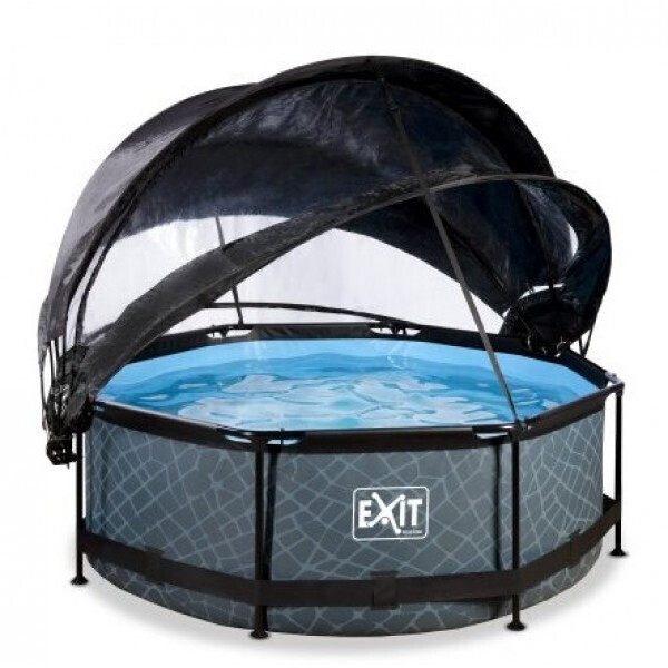 

Бассейн каркасный Exit Toys EXIT 244 х 76 см / 2780 л Серый с отделкой под камень круглый с куполом и тентом + насос 20 Вт