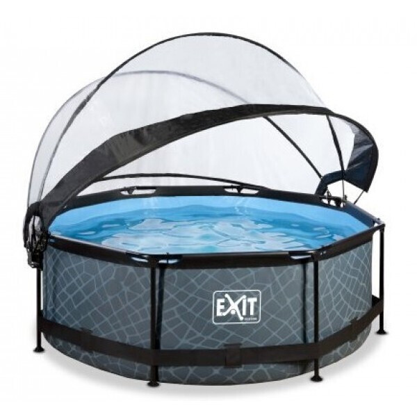 

Бассейн каркасный Exit Toys EXIT 244 х 76 см / 2780 л Серый с отделкой под камень круглый с куполом + насос 20 Вт