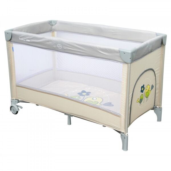 

Манеж - кроватка 2 в 1 Baby Mix HR-8052 Bird Бежевый с колесами и матрасом + боковой вход