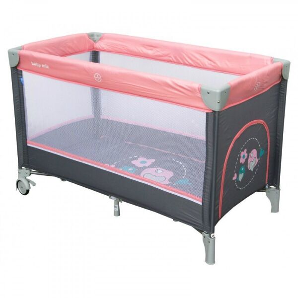 Акція на Манеж - кроватка 2 в 1 Baby Mix HR-8052 Bird Розовый/Серый с колесами и матрасом + боковой вход від Allo UA