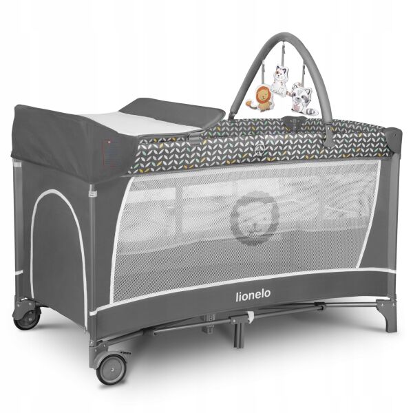 

Манеж-кроватка Lionelo Flower Grey scandi с пеленальным столиком и органайзером + система LockGuard + дуга и 3 игрушки