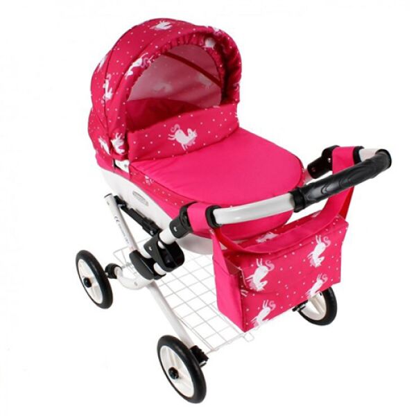 

Коляска для кукол Adbor Lily Lc-23 Розовый с принтом с корзиной, матрасом и сумкой + чехол на ножки
