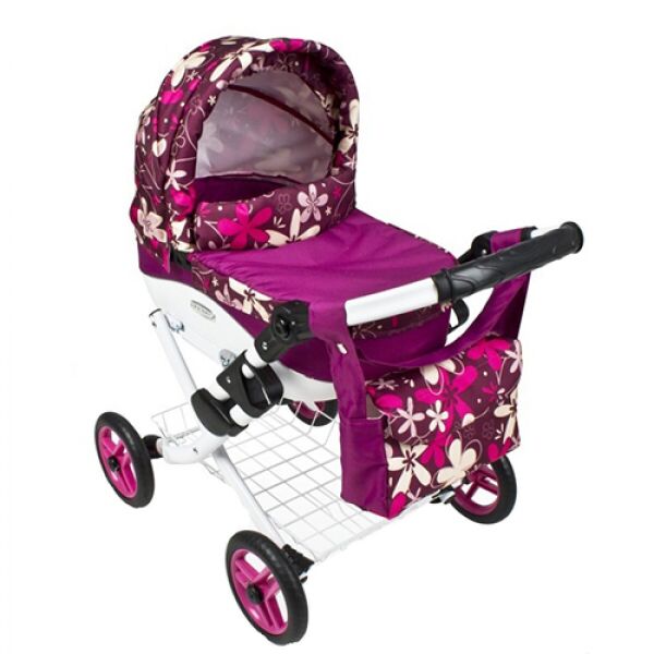 

Коляска для кукол Adbor Lily Lc-16 Фиолетовый с принтом с корзиной, матрасом и сумкой + чехол на ножки