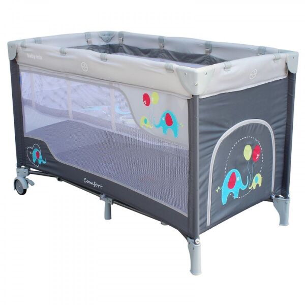 

Манеж - кроватка 2 в 1 Baby Mix HR-8052 Слоник Серый с колесами и матрасом + система Double Lock и сумка для переноски