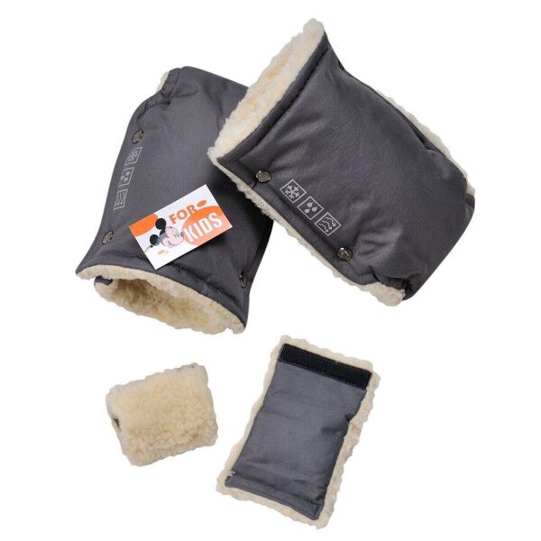 

Рукавицы-муфта на коляску и на овчине For Kids серые