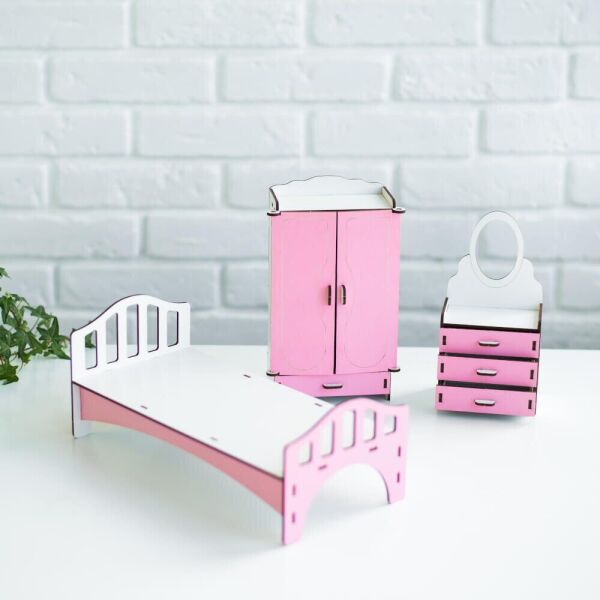 

Мебель для кукольного домика Barbie NestWood Спальня розовая (kmb005)