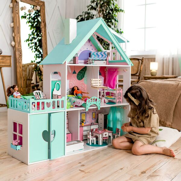 

Кукольный домик NestWood Вилла София LOL/OMG/Барби без мебели МДФ Мятный