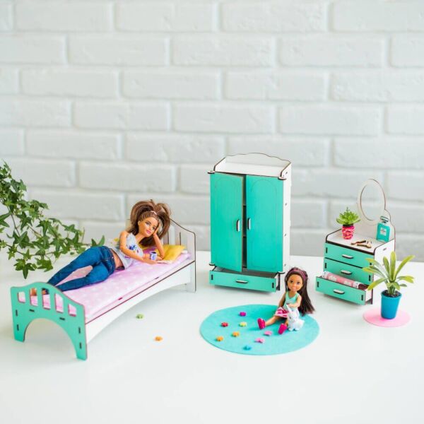 

Мебель для кукольного домика Barbie NestWood Спальня мятная (kmb005m)