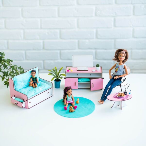 

Мебель для кукольного домика Barbie NestWood Гостиная розовая (kmb002)