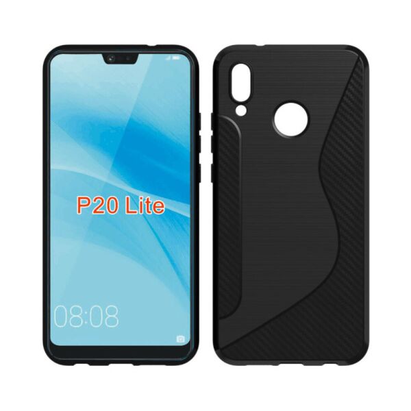 

Чехол накладка для Huawei P20 Lite силиконовый, S-Line Carbon, черный