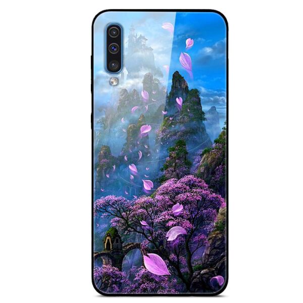

Зеркальный чехол накладка для Samsung Galaxy A50 A505FD из закаленного стекла, Фиолетовое дерево