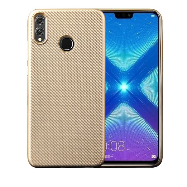 

Чехол накладка для Huawei Honor 8X силиконовый, Carbon Fiber Texture, золотистый