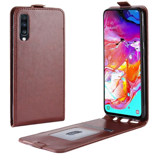 

Чехол книжка для Samsung Galaxy A70 A705FD вертикальный флип, Гладкая кожа, коричневый