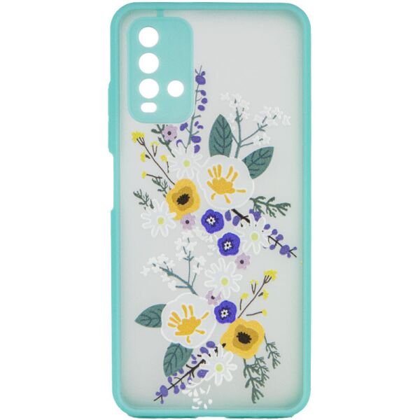 

Чехол для Xiaomi Redmi 9T пластиковый с силиконовыми бортиками и защитой камеры, Wildflowers, Бирюзовый