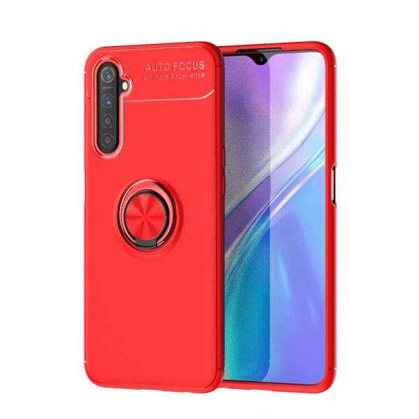 

Чехол накладка для Realme 6 RMX2001 силиконовый с магнитным кольцом, Красный