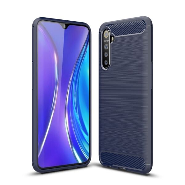 

Чехол накладка для Realme X2 RMX1993 силиконовый, Carbon Fiber, Темно-синий