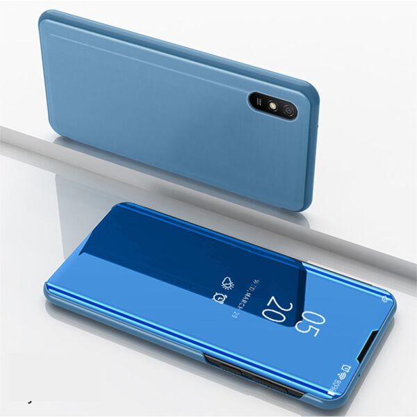 

Чехол книжка для Xiaomi Redmi 9A боковой с зеркальной крышкой, Голубой