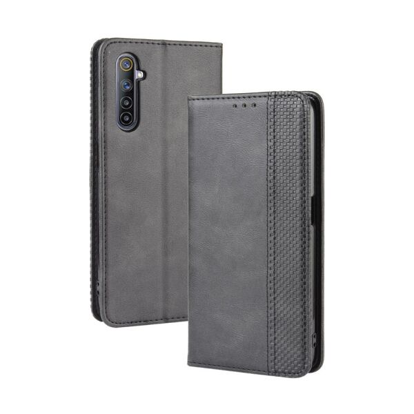 

Чехол книжка для Realme 6 RMX2001 боковой с отсеком для визиток, Орнамент, черный