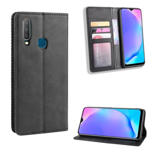 

Чехол книжка для Vivo Y15 боковой со встроенной магнитной застежкой, Орнамент, черный