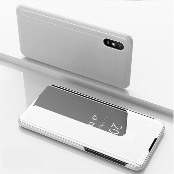 

Чехол книжка для Xiaomi Redmi 9A боковой с зеркальной крышкой, Серебристый