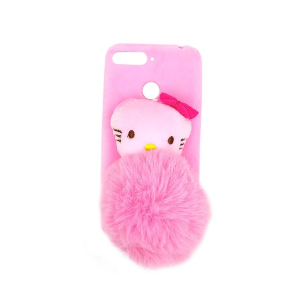 

Чехол накладка для Huawei Y6 2018 силиконовый с мехом, Hello Kitty, Розовый