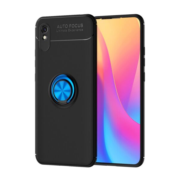 

Чехол для Xiaomi Redmi 9A противоударный с магнитным кольцом, Черный с синим