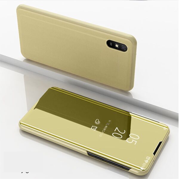 

Чехол книжка для Xiaomi Redmi 9A боковой с зеркальной крышкой, Золотистый