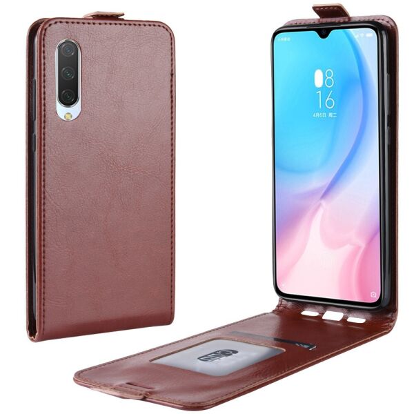 

Чехол книжка для Xiaomi Mi 9 Lite вертикальный флип, Гладкая кожа, коричневый